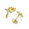 Arete Dormilona 02.342.0119 Oro Laminado, Diseño de Cruz, con Blanca Micro Pave, Pulido, Tono Dorado