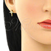 Arete Dormilona 02.342.0120 Oro Laminado, Diseño de Cruz y Corazón, con Blanca Micro Pave, Pulido, Tono Dorado
