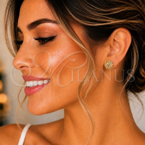 Arete Dormilona 02.342.0123 Oro Laminado, Diseño de Nudo, con Blanca Micro Pave, Pulido, Tono Dorado