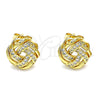 Arete Dormilona 02.342.0123 Oro Laminado, Diseño de Nudo, con Blanca Micro Pave, Pulido, Tono Dorado