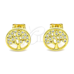 Arete Dormilona 02.342.0125 Oro Laminado, Diseño de Ãrbol, con Blanca Micro Pave, Pulido, Tono Dorado