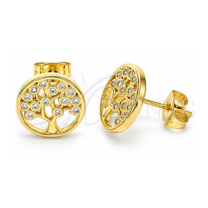Arete Dormilona 02.342.0125 Oro Laminado, Diseño de Ãrbol, con Micro Pave Blanca, Pulido, Tono Dorado