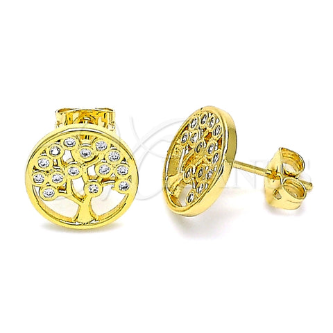Arete Dormilona 02.342.0125 Oro Laminado, Diseño de Ãrbol, con Blanca Micro Pave, Pulido, Tono Dorado
