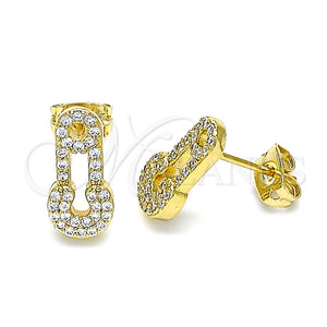 Arete Dormilona 02.342.0127 Oro Laminado, Diseño de Paperclip, con Blanca Micro Pave, Pulido, Tono Dorado