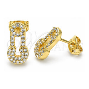 Arete Dormilona 02.342.0127 Oro Laminado, Diseño de Paperclip, con Micro Pave Blanca, Pulido, Tono Dorado