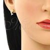 Arete Dormilona 02.156.0586 Oro Laminado, Diseño de Delfín, con Blanca Micro Pave, Pulido, Tono Dorado