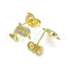 Arete Dormilona 02.156.0586 Oro Laminado, Diseño de Delfín, con Blanca Micro Pave, Pulido, Tono Dorado