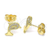 Arete Dormilona 02.156.0586 Oro Laminado, Diseño de Delfín, con Blanca Micro Pave, Pulido, Tono Dorado