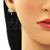 Arete Dormilona 02.156.0588 Oro Laminado, Diseño de Ãrbol, con Blanca Zirconia Cubica and Blanca Micro Pave, Pulido, Tono Dorado