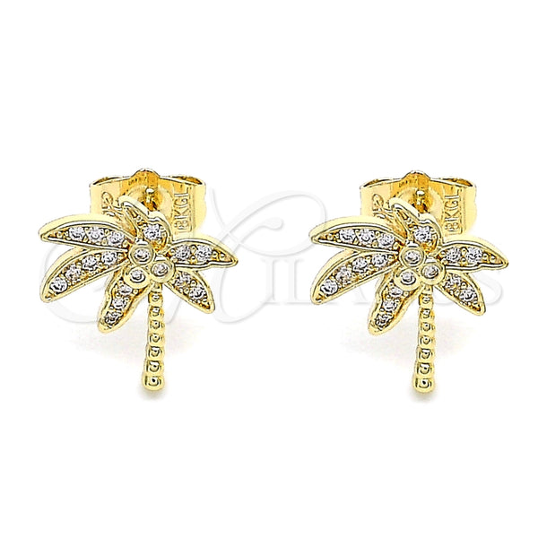 Arete Dormilona 02.156.0588 Oro Laminado, Diseño de Ãrbol, con Blanca Zirconia Cubica and Blanca Micro Pave, Pulido, Tono Dorado