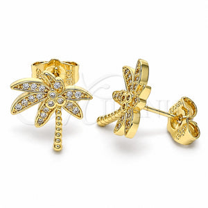 Arete Dormilona 02.156.0588 Oro Laminado, Diseño de Ãrbol, con Zirconia Cubica Blanca y Micro Pave Blanca, Pulido, Tono Dorado