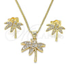 Juego de Arete y Dije de Adulto 10.156.0381 Oro Laminado, Diseño de Ãrbol, con Blanca Zirconia Cubica and Blanca Micro Pave, Pulido, Tono Dorado