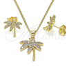 Juego de Arete y Dije de Adulto 10.156.0381 Oro Laminado, Diseño de Ãrbol, con Blanca Zirconia Cubica and Blanca Micro Pave, Pulido, Tono Dorado