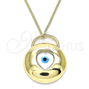 Collares con Dije 04.156.0423.20 Oro Laminado, Diseño de Ojo Griego y Corazón, con Blanca Madre Perla, Pulido, Tono Dorado (02 MM Thickness, 20 Inches Length)