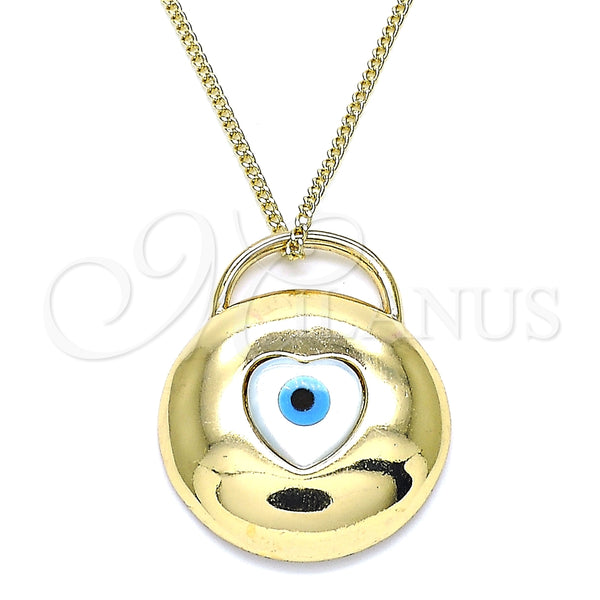 Collares con Dije 04.156.0423.20 Oro Laminado, Diseño de Ojo Griego y Corazón, con Blanca Madre Perla, Pulido, Tono Dorado (02 MM Thickness, 20 Inches Length)