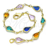 Pulsera Elegante 03.386.0018.07 Oro Laminado, Diseño de Gota, con Multicolor Cristal, Pulido, Tono Dorado (06 MM Thickness, 7 Inches Length)