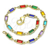 Pulsera Elegante 03.386.0019.07 Oro Laminado, con Cristal Multicolor, Pulido, Tono Dorado (Grosor 03.8 MM, 8 Pulgadas de Largo)