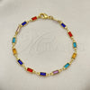 Pulsera Elegante 03.386.0019.07 Oro Laminado, con Cristal Multicolor, Pulido, Tono Dorado (Grosor 03.8 MM, 8 Pulgadas de Largo)