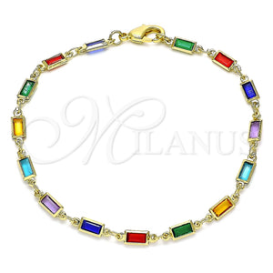 Pulsera Elegante 03.386.0019.07 Oro Laminado, con Cristal Multicolor, Pulido, Tono Dorado (Grosor 03.8 MM, 8 Pulgadas de Largo)