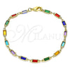 Pulsera Elegante 03.386.0019.07 Oro Laminado, con Cristal Multicolor, Pulido, Tono Dorado (Grosor 03.8 MM, 8 Pulgadas de Largo)