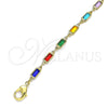 Tobillera Elegante 03.386.0019.10 Oro Laminado, con Cristal Multicolor, Pulido, Tono Dorado (Grosor 03.8 MM, 10 Pulgadas de Largo)