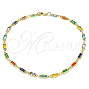 Tobillera Elegante 03.386.0019.10 Oro Laminado, con Cristal Multicolor, Pulido, Tono Dorado (Grosor 03.8 MM, 10 Pulgadas de Largo)