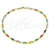 Tobillera Elegante 03.386.0019.10 Oro Laminado, con Cristal Multicolor, Pulido, Tono Dorado (Grosor 03.8 MM, 10 Pulgadas de Largo)