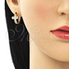 Argolla Huggie 02.195.0145.15 Oro Laminado, Diseño de Cruz, con Blanca Micro Pave, Pulido, Tono Dorado