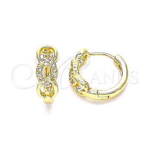 Argolla Huggie 02.195.0146.15 Oro Laminado, Diseño de Cubana, con Blanca Micro Pave, Pulido, Tono Dorado