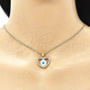Collares con Dije 04.156.0424.20 Oro Laminado, Diseño de Ojo Griego y Corazón, con Blanca Micro Pave, Esmaltado Blanco, Tono Dorado (02 MM Thickness, 20 Inches Length)