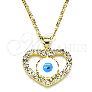 Collares con Dije 04.156.0424.20 Oro Laminado, Diseño de Ojo Griego y Corazón, con Blanca Micro Pave, Esmaltado Blanco, Tono Dorado (02 MM Thickness, 20 Inches Length)