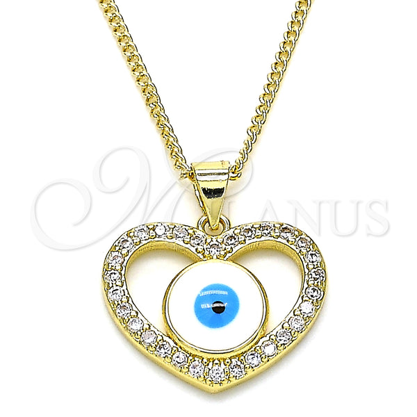 Collares con Dije 04.156.0424.20 Oro Laminado, Diseño de Ojo Griego y Corazón, con Blanca Micro Pave, Esmaltado Blanco, Tono Dorado (02 MM Thickness, 20 Inches Length)