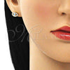Juego de Arete y Dije de Adulto 10.156.0385 Oro Laminado, Diseño de Ojo Griego, con Blanca Micro Pave, Esmaltado Blanco, Tono Dorado