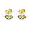 Arete Dormilona 02.156.0592.1 Oro Laminado, Diseño de Ojo Griego, con Multicolor Micro Pave, Esmaltado Blanco, Tono Dorado