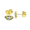 Arete Dormilona 02.156.0592.1 Oro Laminado, Diseño de Ojo Griego, con Multicolor Micro Pave, Esmaltado Blanco, Tono Dorado