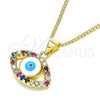 Collares con Dije 04.156.0425.1.20 Oro Laminado, Diseño de Ojo Griego, con Multicolor Micro Pave, Esmaltado Blanco, Tono Dorado (02 MM Thickness, 20 Inches Length)