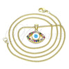 Collares con Dije 04.156.0425.1.20 Oro Laminado, Diseño de Ojo Griego, con Multicolor Micro Pave, Esmaltado Blanco, Tono Dorado (02 MM Thickness, 20 Inches Length)