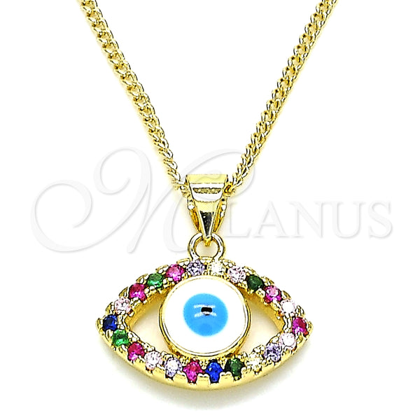 Collares con Dije 04.156.0425.1.20 Oro Laminado, Diseño de Ojo Griego, con Multicolor Micro Pave, Esmaltado Blanco, Tono Dorado (02 MM Thickness, 20 Inches Length)