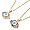 Collares con Dije 04.156.0425.1.20 Oro Laminado, Diseño de Ojo Griego, con Multicolor Micro Pave, Esmaltado Blanco, Tono Dorado (02 MM Thickness, 20 Inches Length)