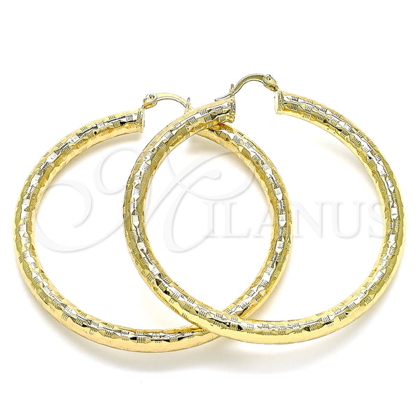 Argolla Grande 02.213.0313.60 Oro Laminado, Diseño de Hueco, Diamantado, Tono Dorado