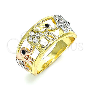 Anillo Multi Piedra 01.380.0001.1.07 Oro Laminado, Diseño de Elefante, con Blanca and Negro Cristal, Pulido, Tres Tonos (Size 7)