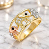 Anillo Multi Piedra 01.380.0001.1.09 Oro Laminado, Diseño de Elefante, con Cristal Blanca y Negro, Pulido, Tres Tonos (Tamaño 9)