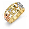 Anillo Multi Piedra 01.380.0001.1.09 Oro Laminado, Diseño de Elefante, con Cristal Blanca y Negro, Pulido, Tres Tonos (Tamaño 9)