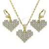Juego de Arete y Dije de Adulto 10.380.0003 Oro Laminado, Diseño de Corazón, con Blanca Cristal, Pulido, Tono Dorado