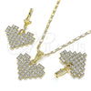 Juego de Arete y Dije de Adulto 10.380.0003 Oro Laminado, Diseño de Corazón, con Blanca Cristal, Pulido, Tono Dorado