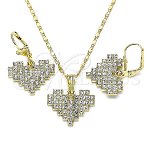 Juego de Arete y Dije de Adulto 10.380.0003 Oro Laminado, Diseño de Corazón, con Blanca Cristal, Pulido, Tono Dorado