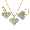 Juego de Arete y Dije de Adulto 10.380.0003 Oro Laminado, Diseño de Corazón, con Blanca Cristal, Pulido, Tono Dorado