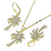 Juego de Arete y Dije de Adulto 10.380.0006 Oro Laminado, Diseño de Ãrbol, con Blanca Cristal, Pulido, Tono Dorado