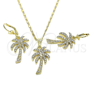 Juego de Arete y Dije de Adulto 10.380.0006 Oro Laminado, Diseño de Ãrbol, con Blanca Cristal, Pulido, Tono Dorado