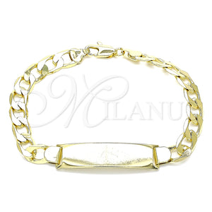 Pulsera con Placa 03.213.0131.08 Oro Laminado, Diseño de Cubana, Pulido, Tono Dorado (08 MM Thickness, 8 Inches Length)